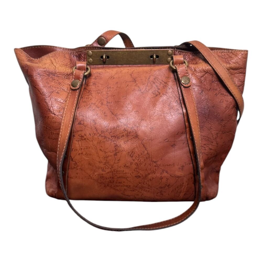 Patricia Nash Cognac Benvenuto Leather Tote Signature Map Collection
